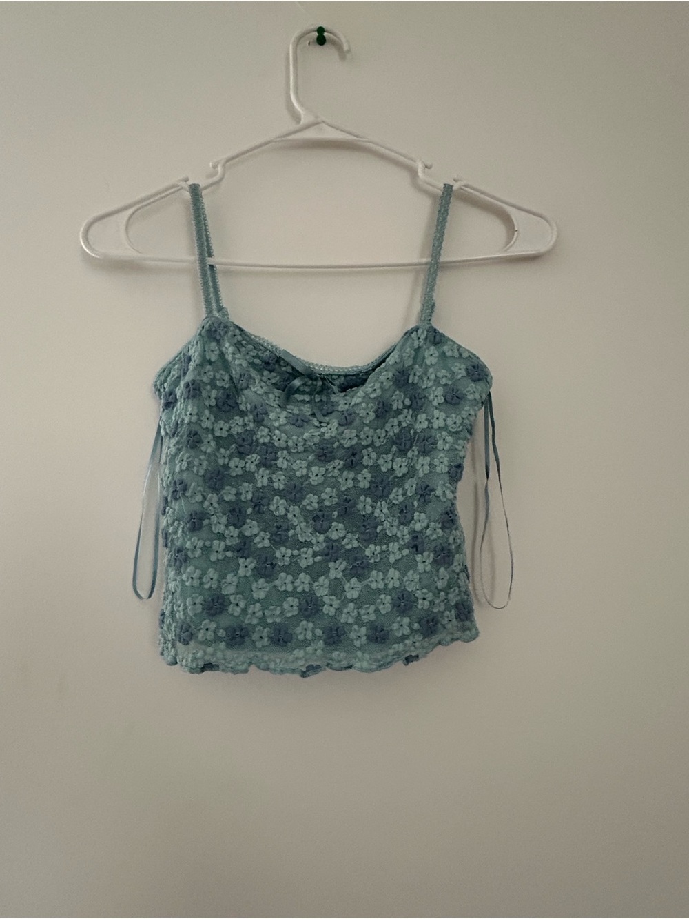 Floral Crochet Spaghetti-Strap Cami in Light Blue
